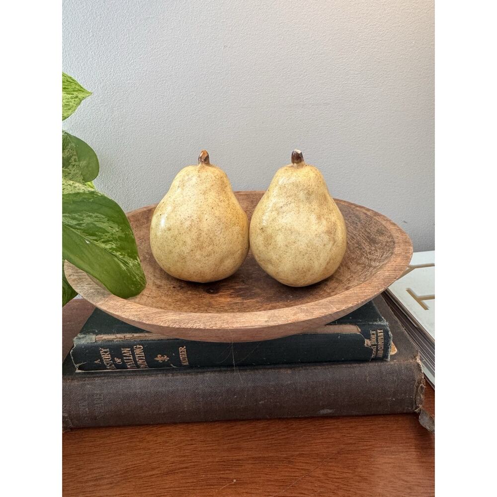 Ceramic Decorative Pears Set of 2 Speckled Farmhouse Kitchen Fruit Decor